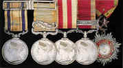 Campaign Medals of Major the Hon. Barrington Reyonlds Pellew 1833 - 1858 South Africa 1834-53 (Ensign Hon. R.P. [sic] Pellew, 43rd Regt); Crimea 1854-56, 
one clasp, Sebastopol, unnamed; China 1856-60, one clasp, Canton 1857, (Captn. 
The Honle. B.R. Pellew A.D.C,); Indian Mutiny 1857-58, no clasp (Capt. Hon. B.R. 
Pellew, 2nd Bn. Rifle Bde.) Turkey, Order of Medjidieh, 5th Class breast Badge, 
gold, silver and enamel